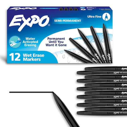 Expo® Vis-à-Vis® Ultra Fine Tip Black Wet Erase Markers, 12ct.